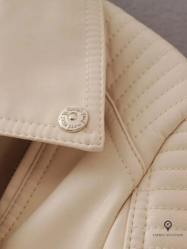Blouson Aviateur Femme Simili Cuir Beige | Esprit-Aviation