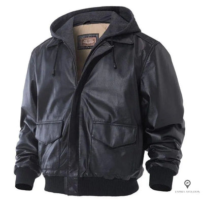 Blouson Aviateur Homme<br/> Capuche Noir Esprit-Aviation