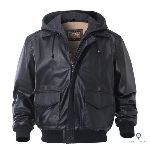 Blouson Aviateur Homme<br/> Capuche Noir Esprit-Aviation