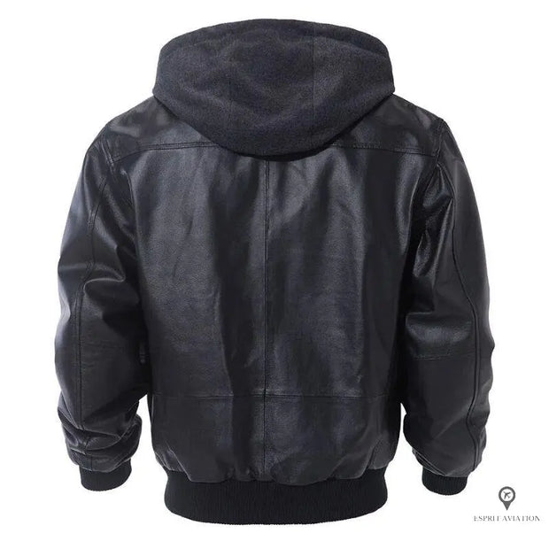 Blouson Aviateur Homme<br/> Capuche Noir Esprit-Aviation