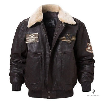 Blouson Aviateur Homme<br/> Cuir Noir Esprit-Aviation