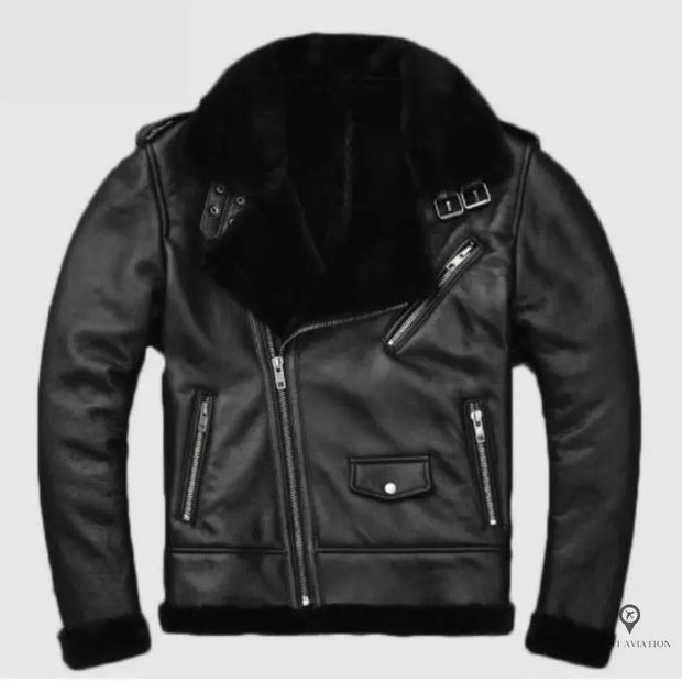 Blouson Aviateur Homme<br/> Peau De Mouton Noir Esprit-Aviation
