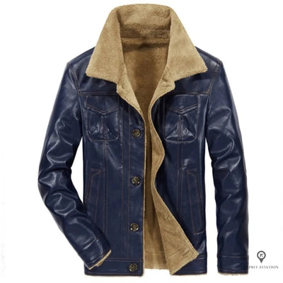 Blouson Aviateur Homme<br/> Simili Cuir Bleu Marine Esprit-Aviation