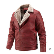 Blouson Aviateur Homme<br/> Simili Cuir Rouge Esprit-Aviation