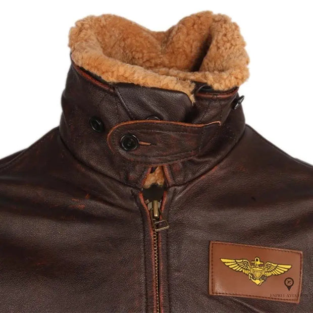 Blouson Aviateur Homme<br/> en Cuir de Vachette Marron Esprit-Aviation