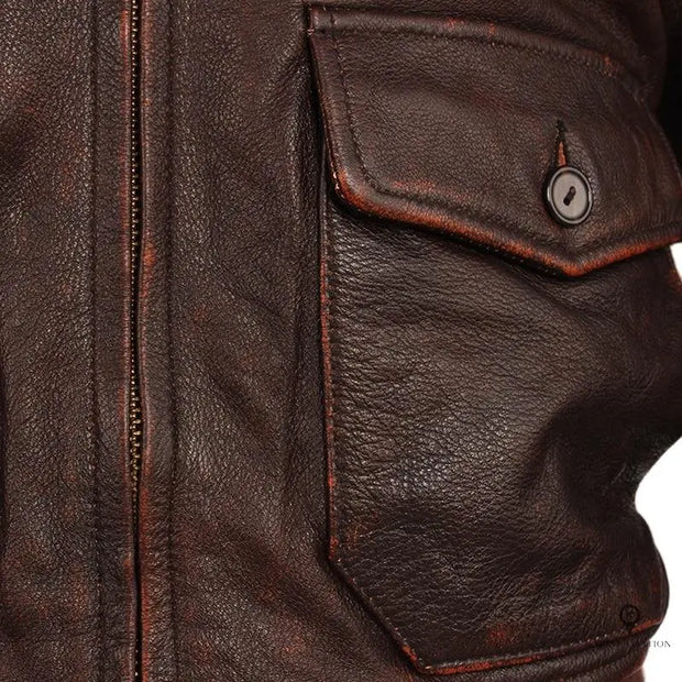 Blouson Aviateur Homme<br/> en Cuir de Vachette Marron Esprit-Aviation