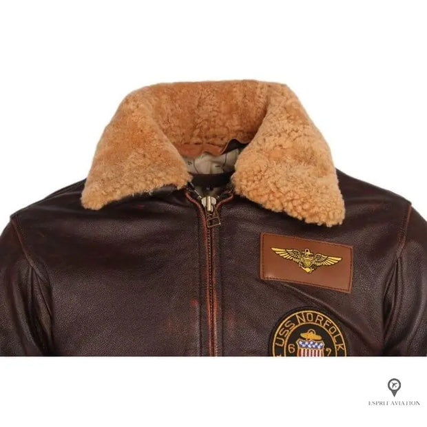 Blouson Aviateur Homme<br/> en Cuir de Vachette Marron Esprit-Aviation