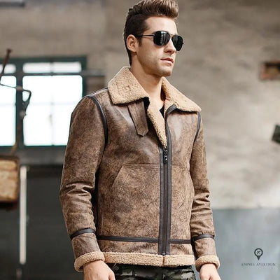 Blouson Bombardier Homme<br/> Cuir Marron Esprit-Aviation