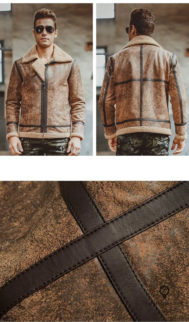 Blouson Bombardier Homme<br/> Cuir Marron Esprit-Aviation