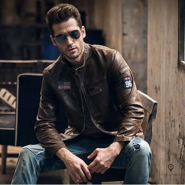 Blouson Pilote Homme<br/> Vachette Marron Esprit-Aviation