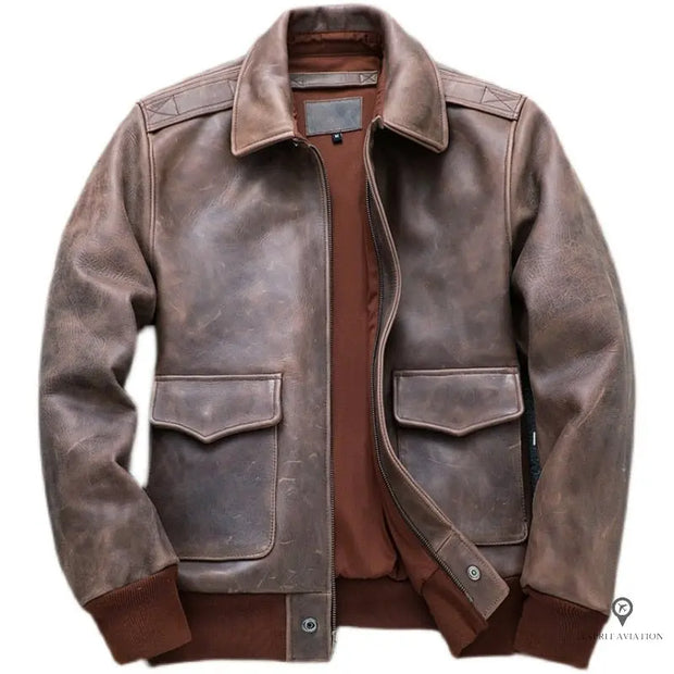 Blouson en cuir véritable Vintage marron Esprit-Aviation