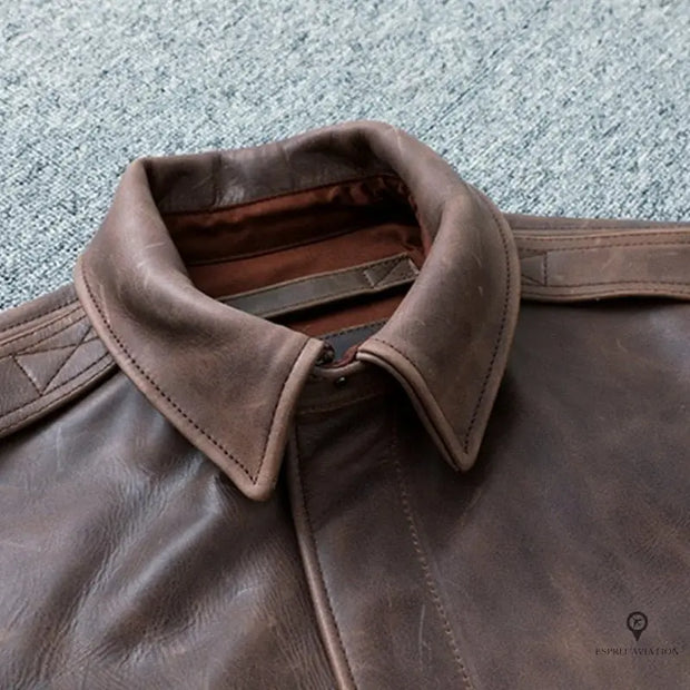 Blouson en cuir véritable Vintage marron | Esprit-Aviation
