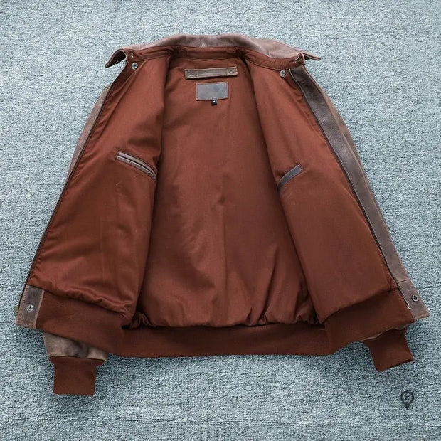 Blouson en cuir véritable Vintage marron | Esprit-Aviation