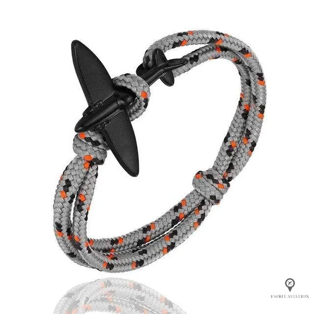 Bracelet Avion Corde Gris et Orange Esprit-Aviation