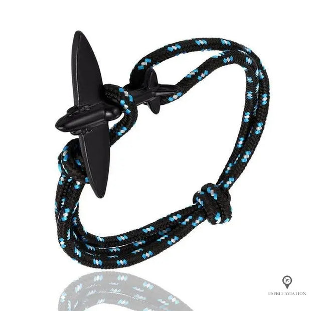 Bracelet Avion Corde Noir et Bleu Clair Esprit-Aviation