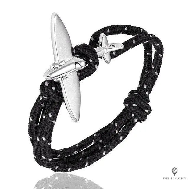 Bracelet Avion Corde Noir et Gris Esprit-Aviation