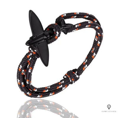 Bracelet Avion Corde Noir et Orange Esprit-Aviation