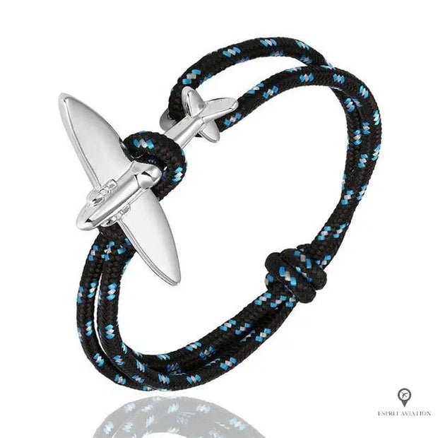 Bracelet Avion Corde Noir, Gris et Bleu Esprit-Aviation