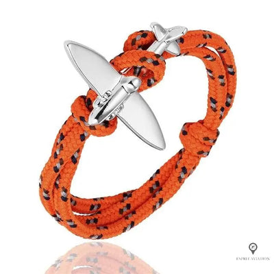 Bracelet Avion Corde Orange et Noir Esprit-Aviation