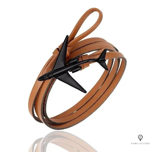 Bracelet Avion Homme Noir et Marron Esprit-Aviation