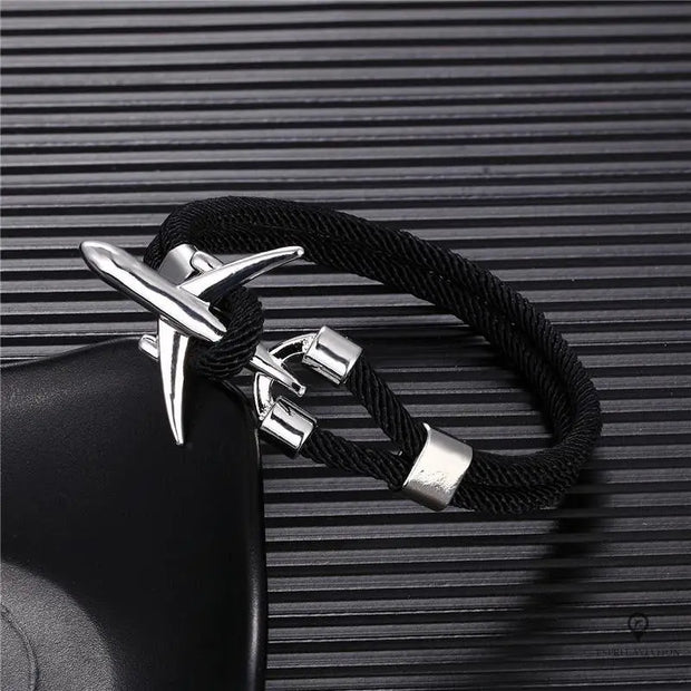 Bracelet Avion Noir Argenté Esprit-Aviation