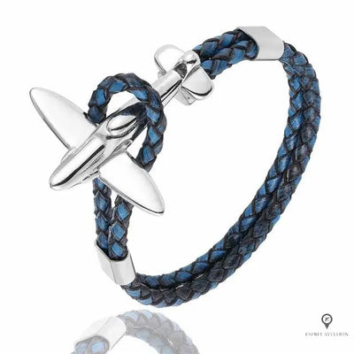 Bracelet Avion de Chasse Argent Bleu Esprit-Aviation