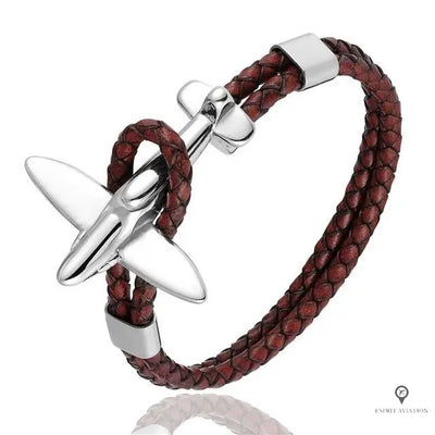 Bracelet Avion de Chasse Argent Café Esprit-Aviation