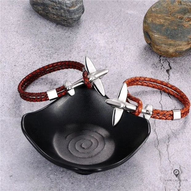 Bracelet Avion de Chasse Argent Café Esprit-Aviation