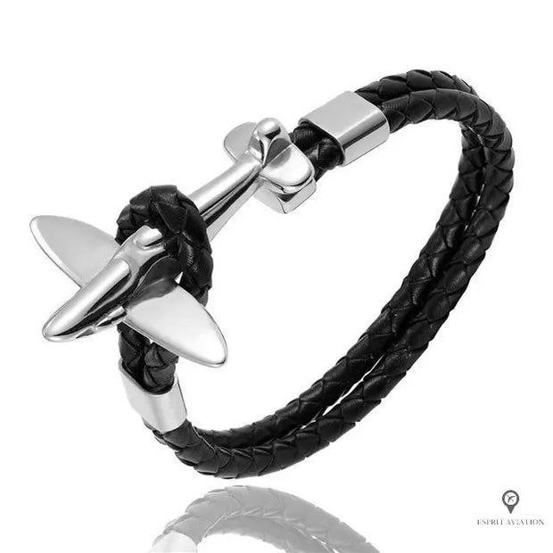 Bracelet Avion de Chasse Argent Noir Esprit-Aviation