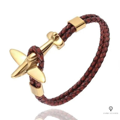 Bracelet Avion de Chasse Doré Café Esprit-Aviation