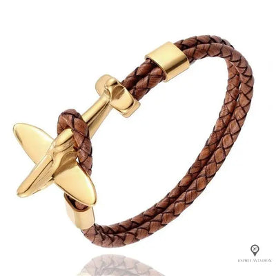 Bracelet Avion de Chasse Doré Marron Esprit-Aviation