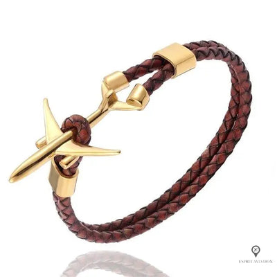 Bracelet Avion de Ligne Marron Doré Esprit-Aviation