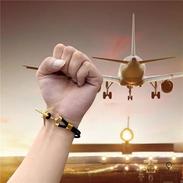 Bracelet Avion de Ligne Noir Doré Retro Esprit-Aviation