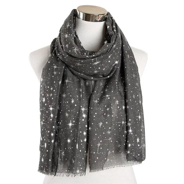 FOXMOTHER 2021 New Fashion Navy Star Moon Foil Gold Scarf For Womens Chirstmas Gifts Esprit-Aviation