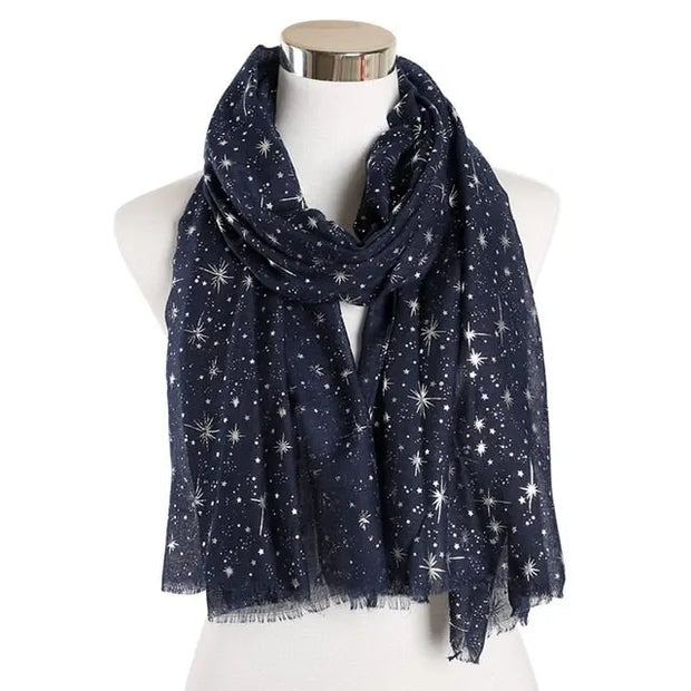 FOXMOTHER 2021 New Fashion Navy Star Moon Foil Gold Scarf For Womens Chirstmas Gifts Esprit-Aviation