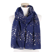 FOXMOTHER 2021 New Fashion Navy Star Moon Foil Gold Scarf For Womens Chirstmas Gifts Esprit-Aviation