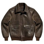 Retro Light Brown Autumn Men's A2 Jacket Plus Size 4XL American Military Style Natural Cowhide Pilot Genuine Leather Coats Esprit-Aviation