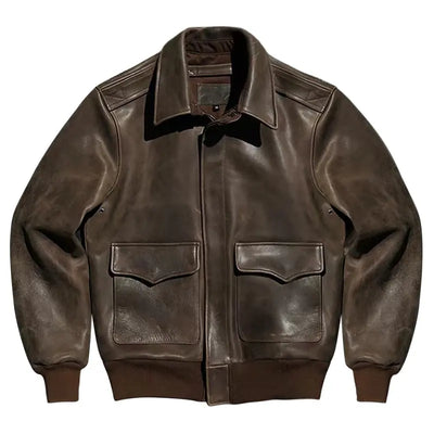 Retro Light Brown Autumn Men's A2 Jacket Plus Size 4XL American Military Style Natural Cowhide Pilot Genuine Leather Coats Esprit-Aviation