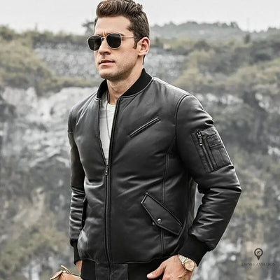 Veste Aviateur Homme Cuir De Vachette Noir Esprit-Aviation