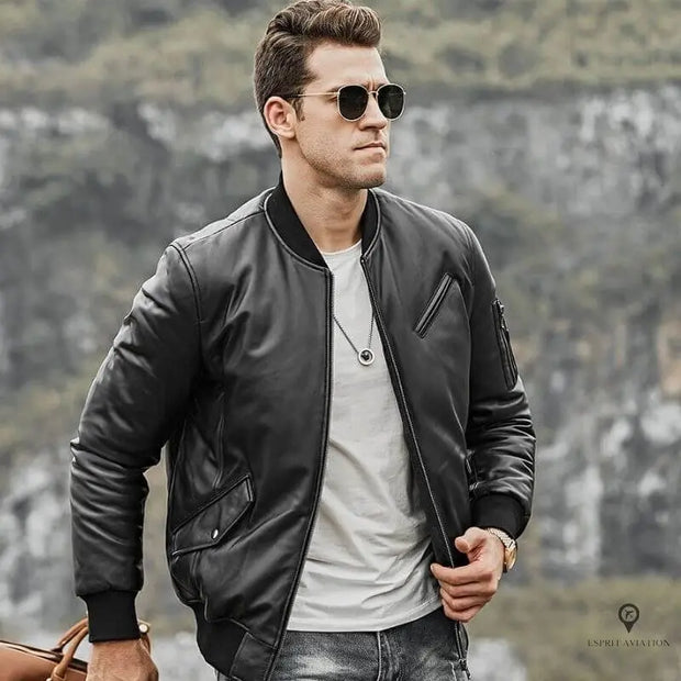 Veste Aviateur Homme Cuir De Vachette Noir Esprit-Aviation