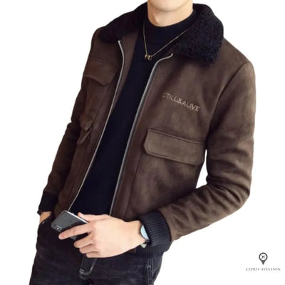 Veste Aviateur Homme<br/> Bomber Marron Esprit-Aviation