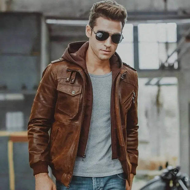 Veste Aviateur Homme<br/> Capuche Cuir Esprit-Aviation