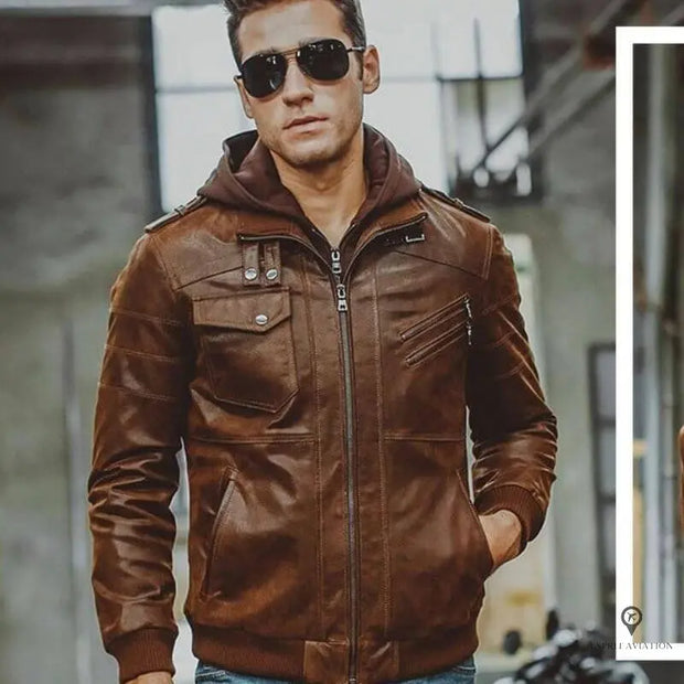 Veste Aviateur Homme<br/> Capuche Cuir Esprit-Aviation