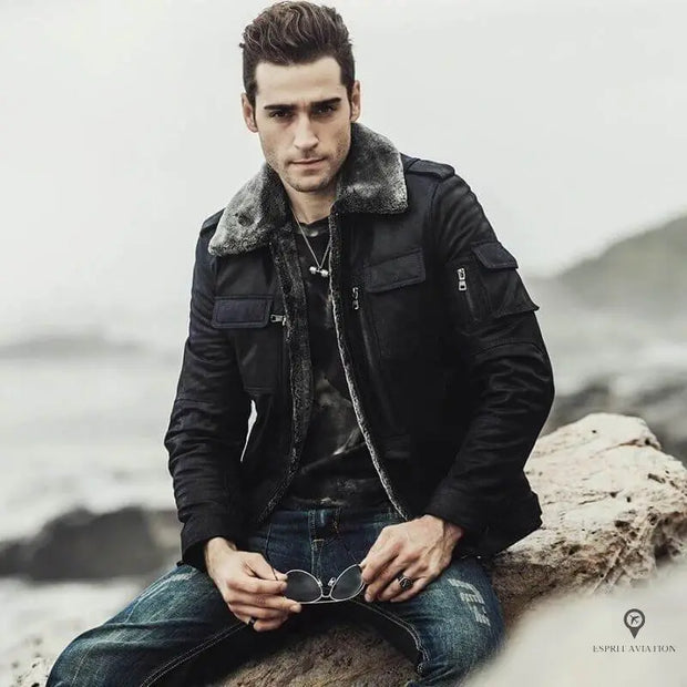 Veste Aviateur Homme<br/> Mythique Noir Esprit-Aviation