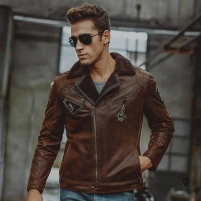 Veste Aviateur Homme<br/> Vachette Marron Esprit-Aviation