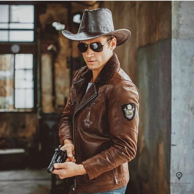 Veste Aviateur Homme<br/> Vachette Marron Esprit-Aviation