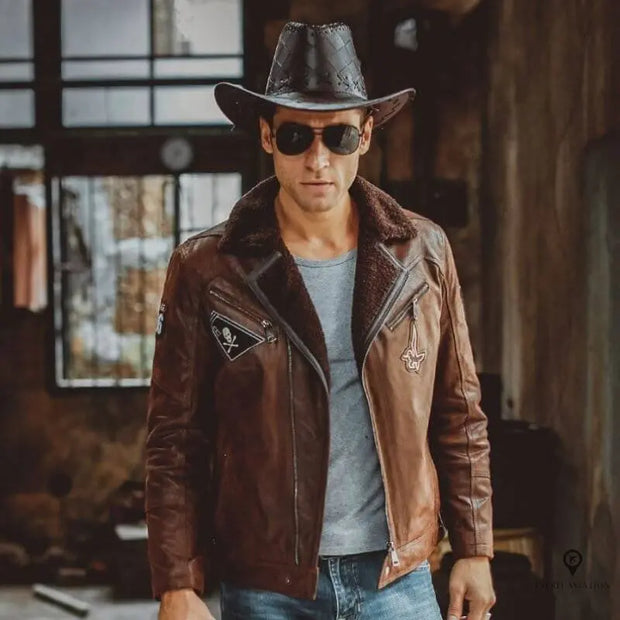 Veste Aviateur Homme<br/> Vachette Marron Esprit-Aviation