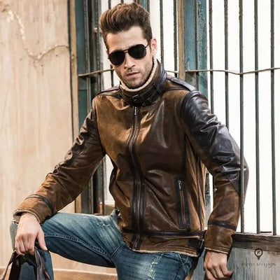 Veste Aviateur Homme<br> Cuir de Porc Marron Esprit-Aviation