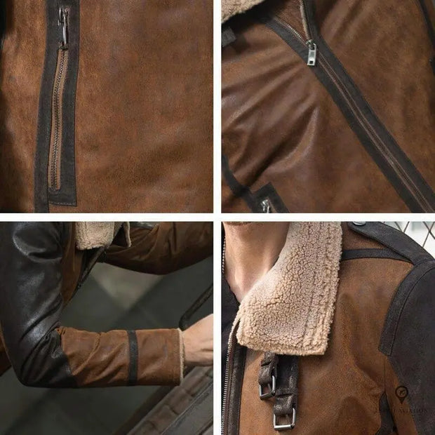 Veste Aviateur Homme<br> Cuir de Porc Marron Esprit-Aviation