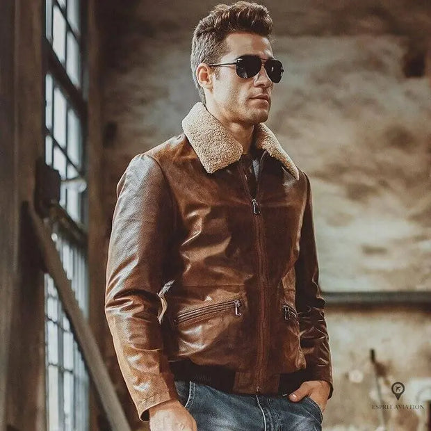Veste Aviateur Marron Homme Esprit-Aviation